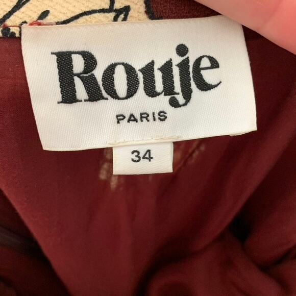 ROUJE PARIS Scarlet Floral Skirt Burgendy Womens Midi Size 34 US 2 - Picture 8 of 10